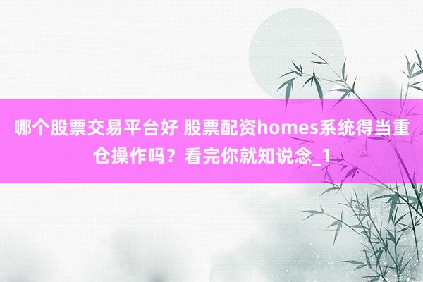 哪个股票交易平台好 股票配资homes系统得当重仓操作吗？看完你就知说念_1