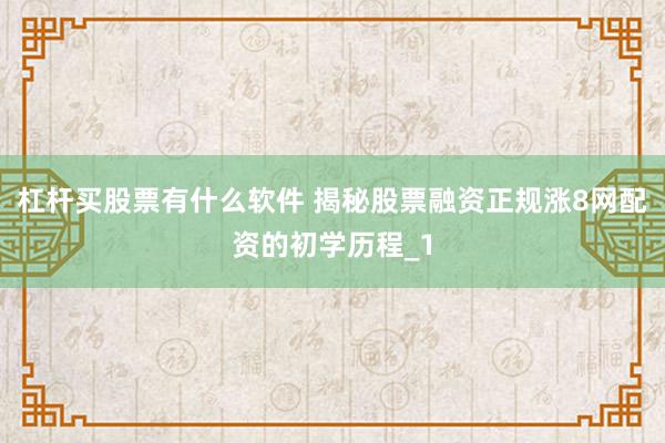杠杆买股票有什么软件 揭秘股票融资正规涨8网配资的初学历程_1